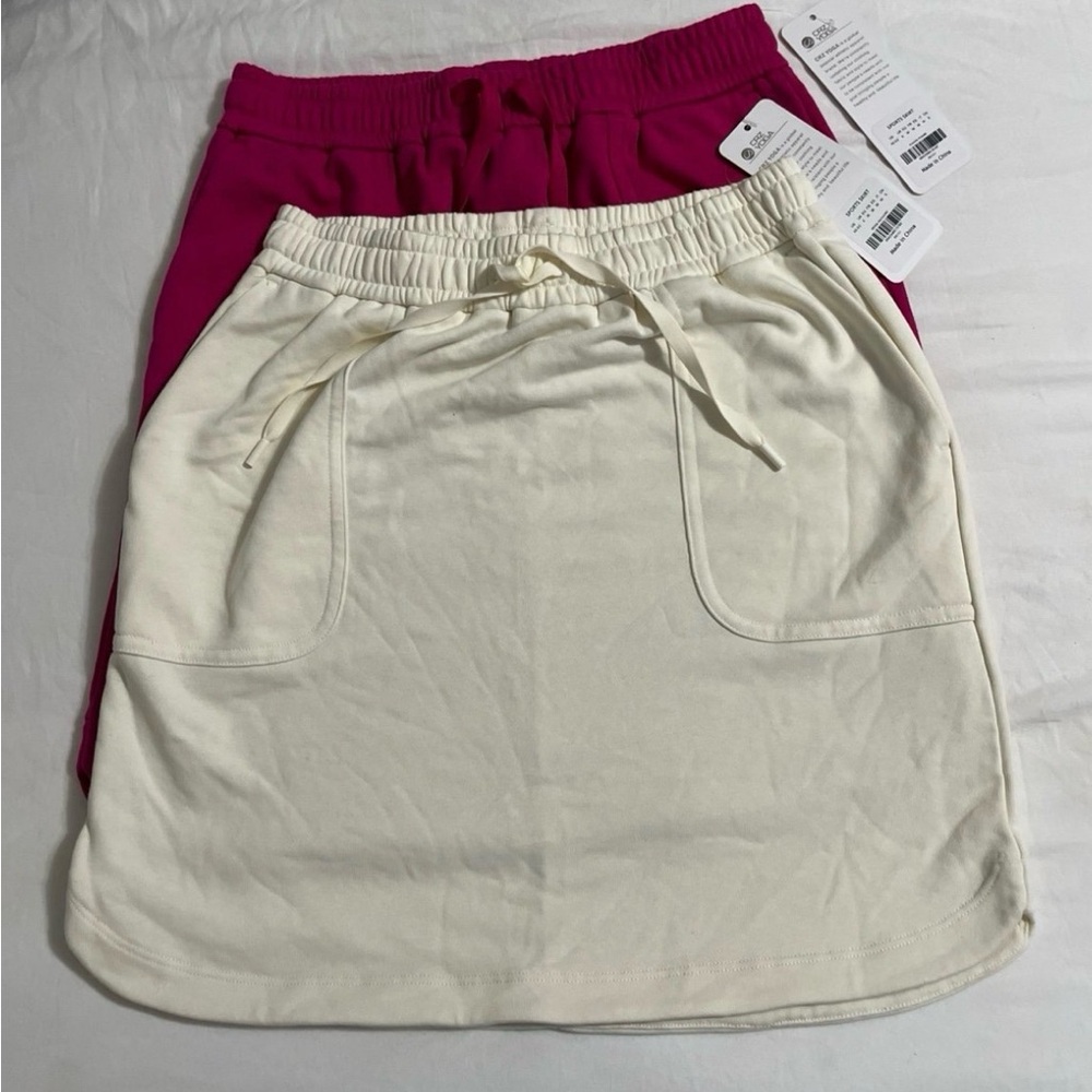 CRZ Yoga Drawstring Pocket Skirt - Cream & Fuchsia Bundle